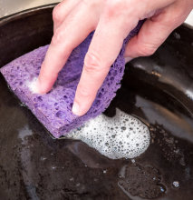 Sponge on cast iron skillet