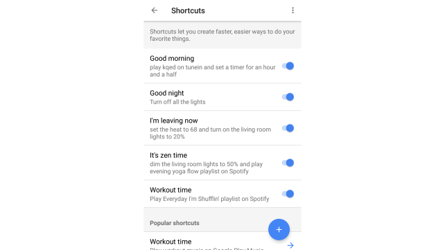 Google Home Shortcut Settings